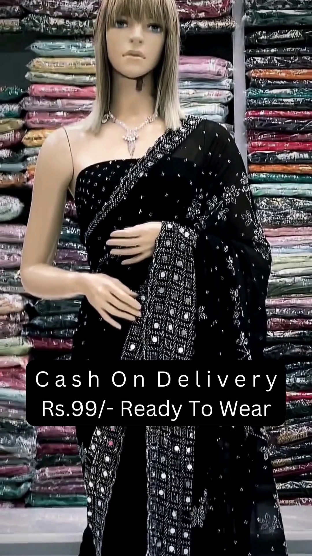 Midnight Mirror-Work Elegance – Ready-to-Wear Black Saree