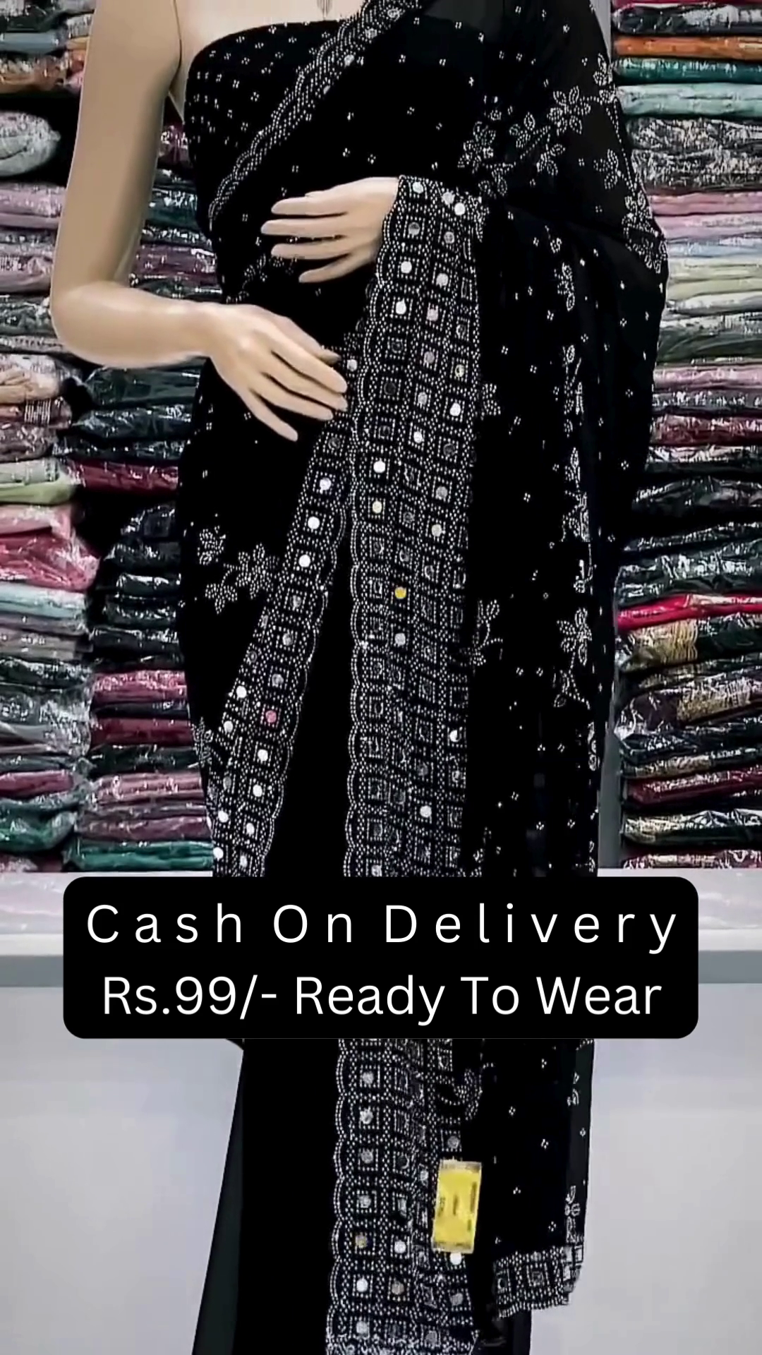 Midnight Mirror-Work Elegance – Ready-to-Wear Black Saree