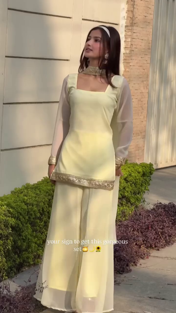 Ivory Glow Elegance – Premium Ready-to-Wear Kurta Palazzo Set with Dupatta 🌼