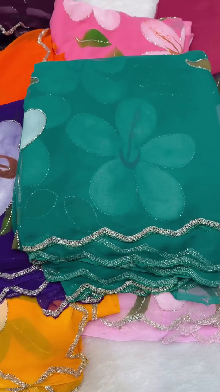 🌸 Blooming Grace Hand-Painted Chiffon Saree Collection 🌸