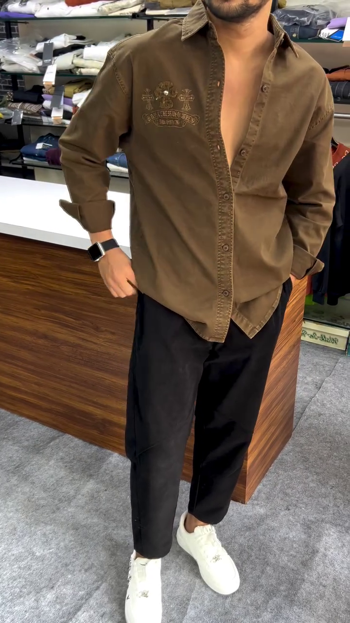 🌿 Urban Heritage Embroidered Casual Shirt for Men