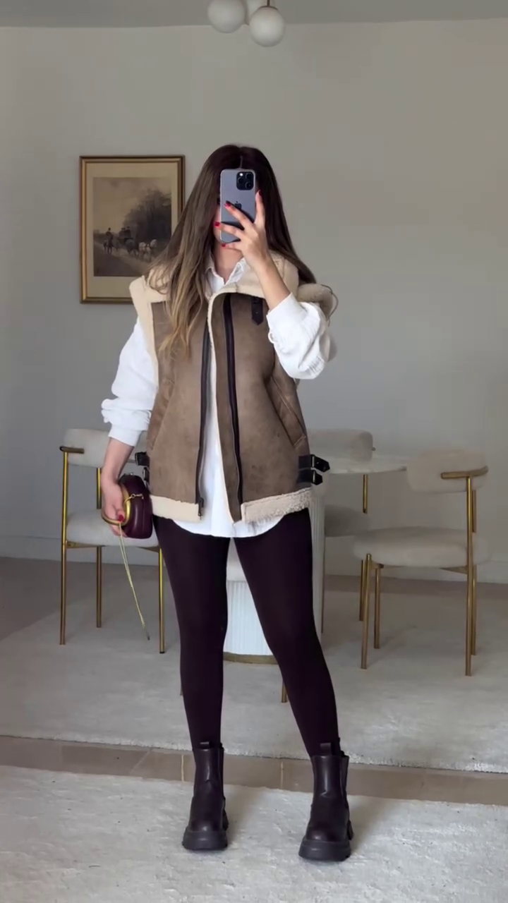 🖤 Urban Luxe Shearling Jacket – Winter Power Look