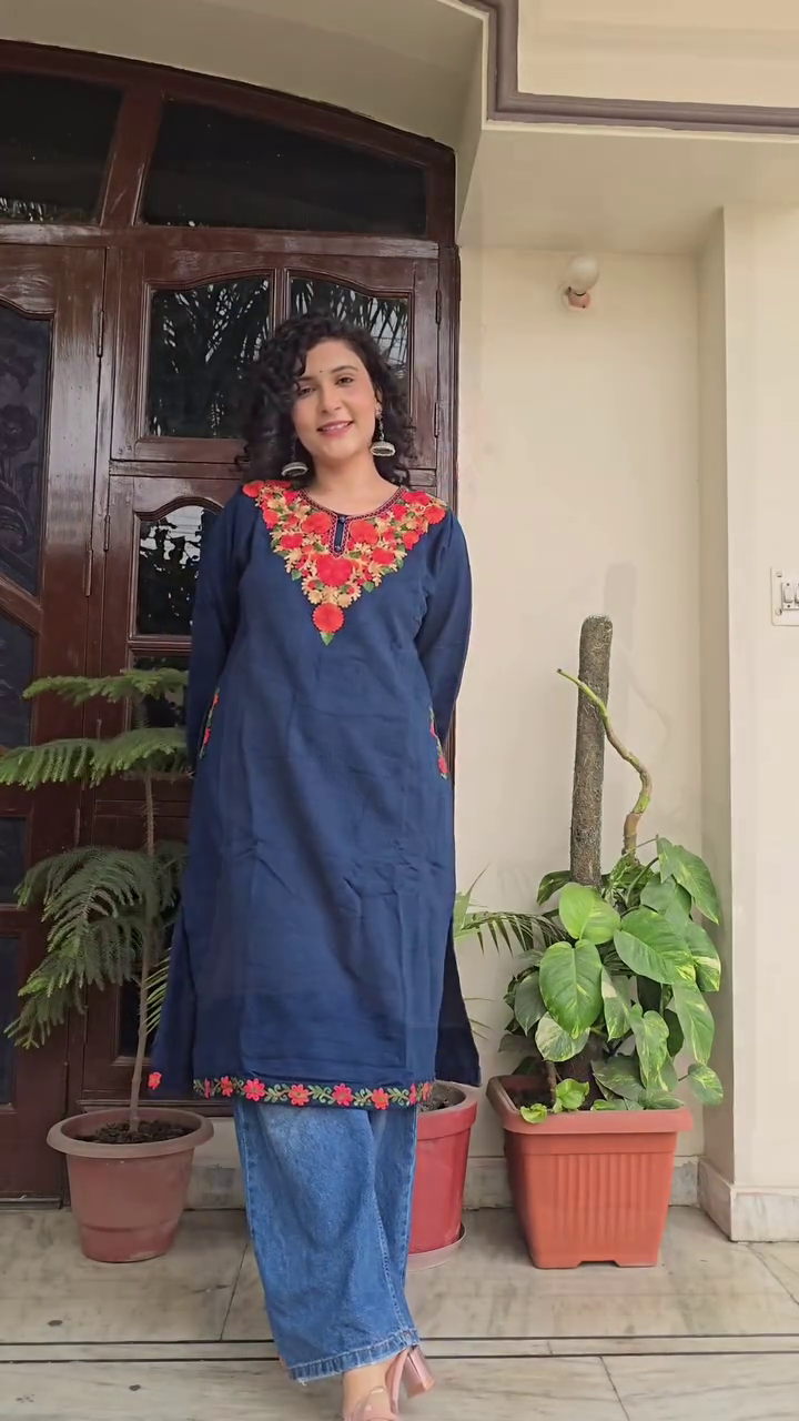 🌸 Royal Bloom Embroidered Kurti – Timeless Ethnic Grace 🌸
