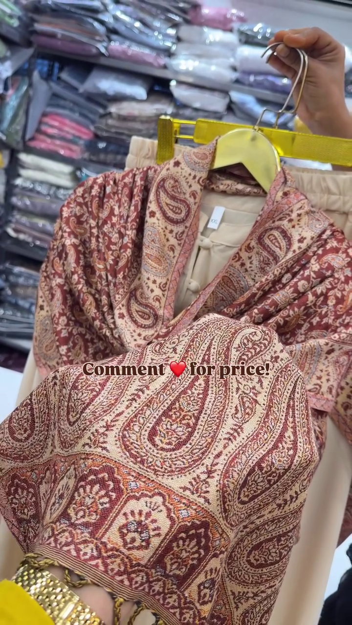 Elegant Beige Kurta Set with Printed Shawl | Timeless Winter Ethnic Wear