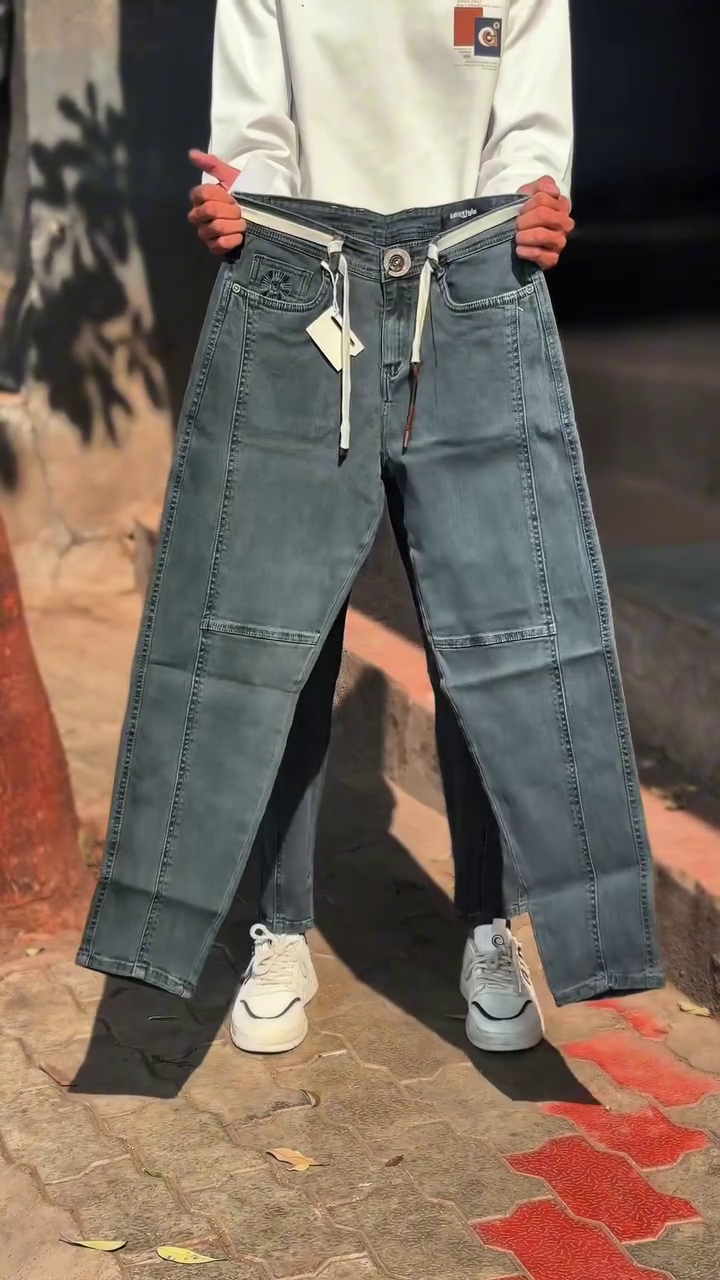 Korean Drawstring Denim Pants – Relaxed Fit Street Essential