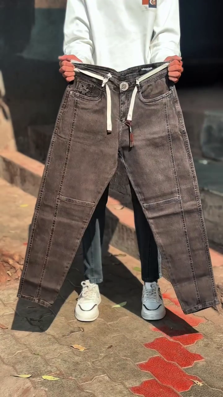 Korean Drawstring Denim Pants – Relaxed Fit Street Essential