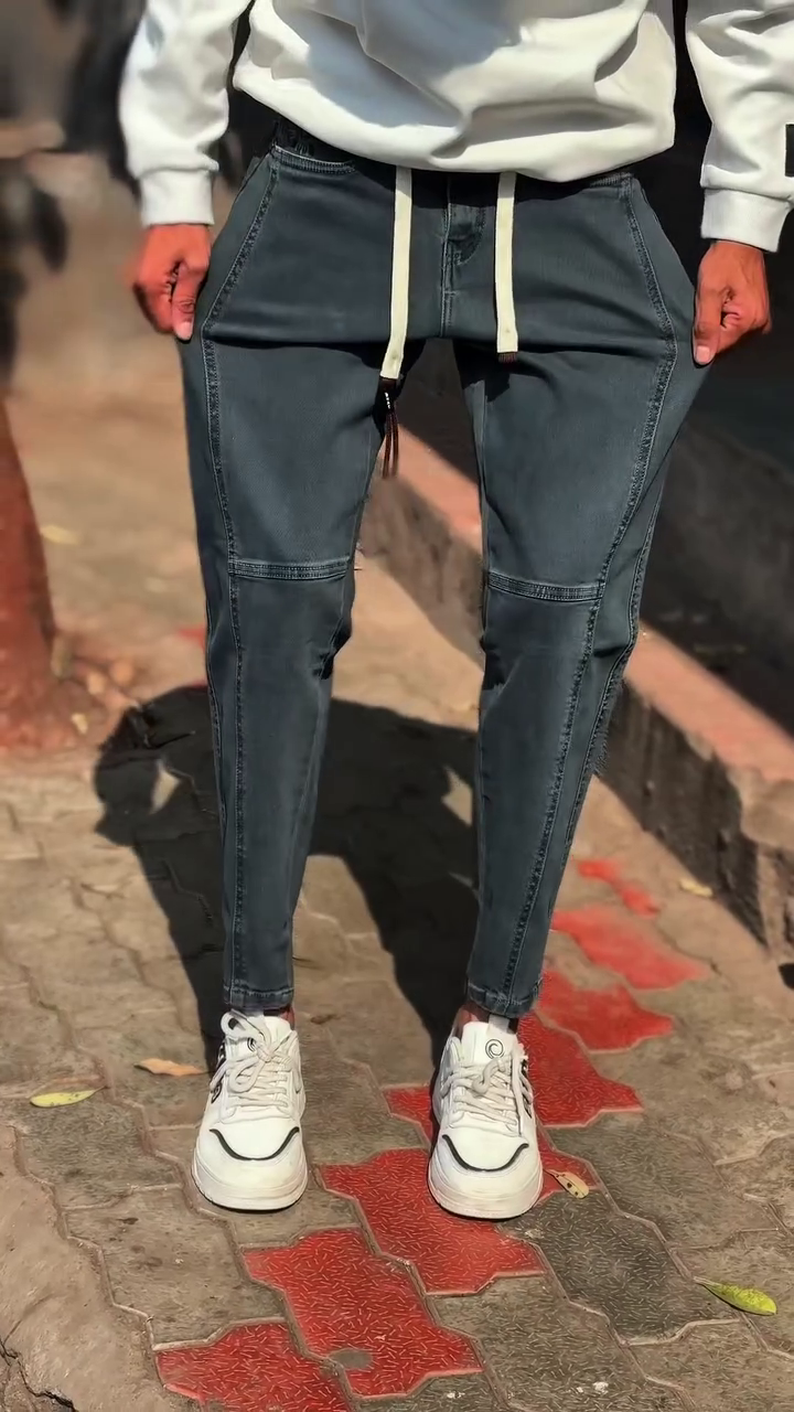Korean Drawstring Denim Pants – Relaxed Fit Street Essential