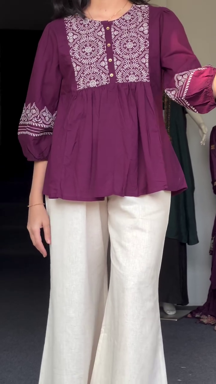 Elegant Embroidered Peplum Top – Timeless Ethnic Charm