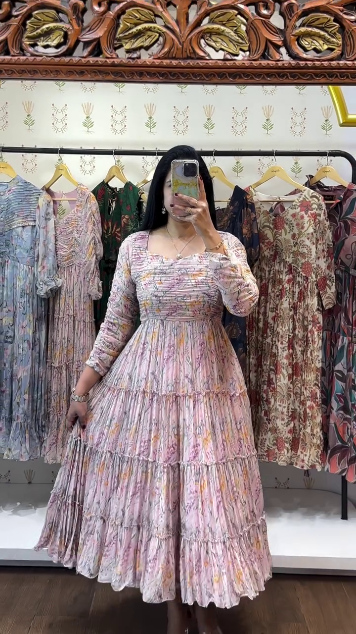 Blush Garden Off-Shoulder Floral Pleated Maxi Dress