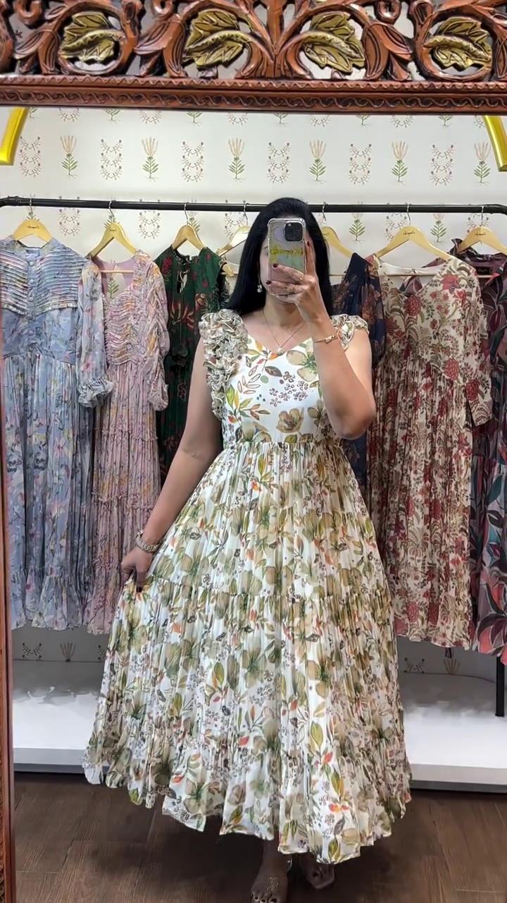 Blush Garden Off-Shoulder Floral Pleated Maxi Dress