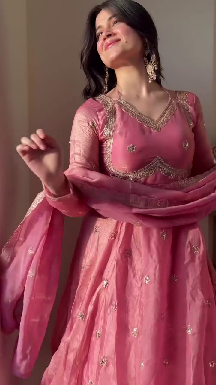 Rosé Noor Embroidered Anarkali Suit Set with Dupatta
