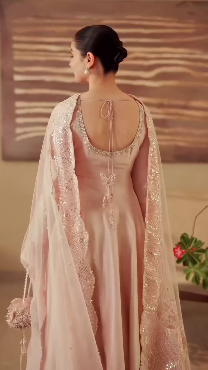 Blush Aura Embellished Anarkali Gown Set with Dupatta – Festive & Party Wear Elegance