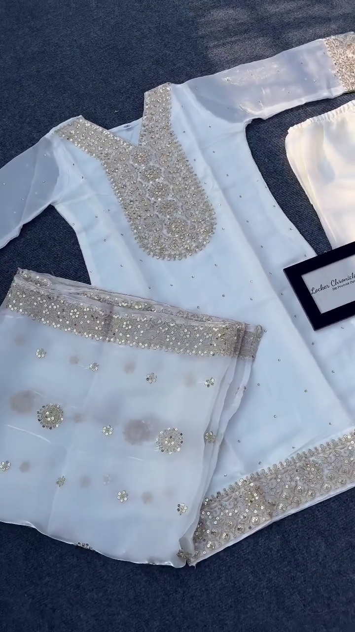 White Embroidered Kurta Pant Dupatta Set