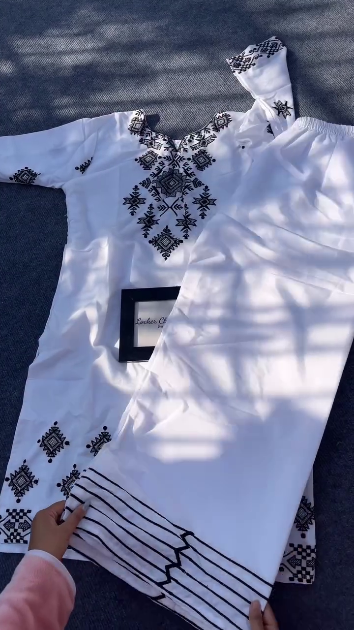 Embroidered Cotton Kurta Set with Contrast Dupatta