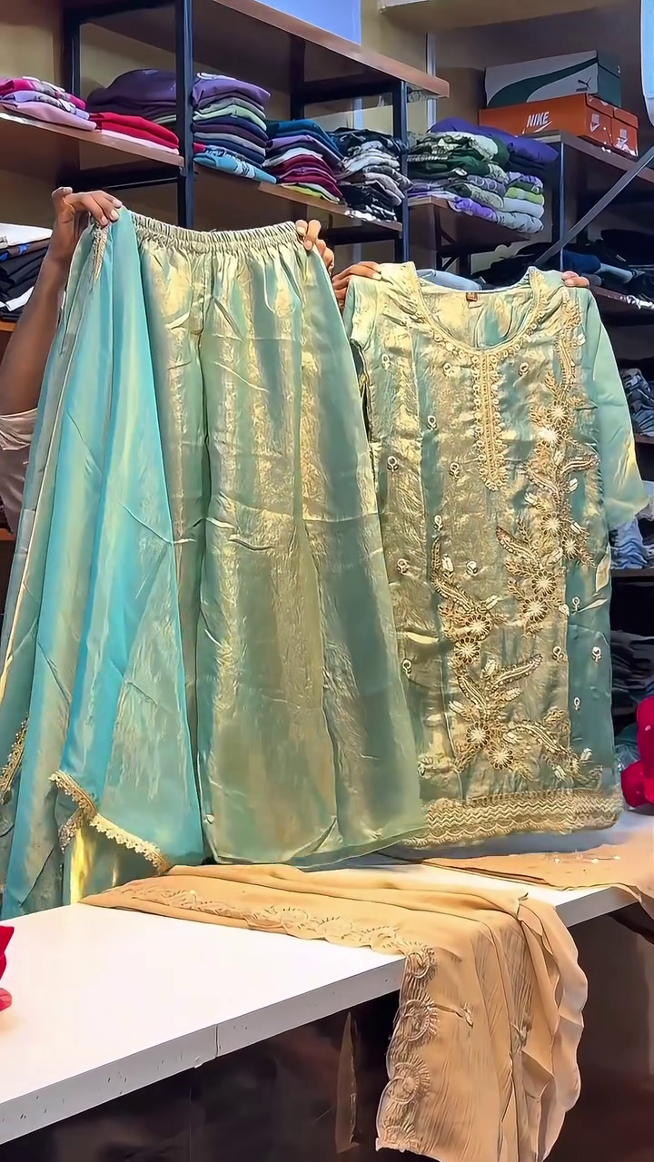 Emerald Grace Floral Embroidered Kurta Set with Dupatta 🌿