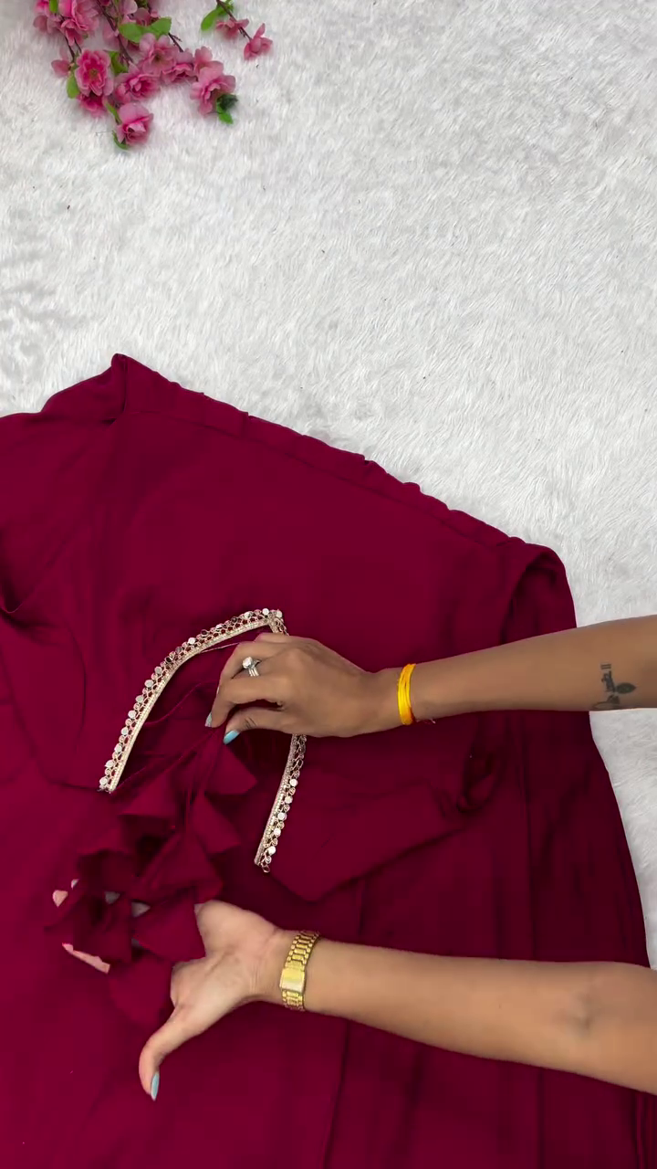 Royal Maroon Grace Anarkali Set with Gold Lace Dupatta