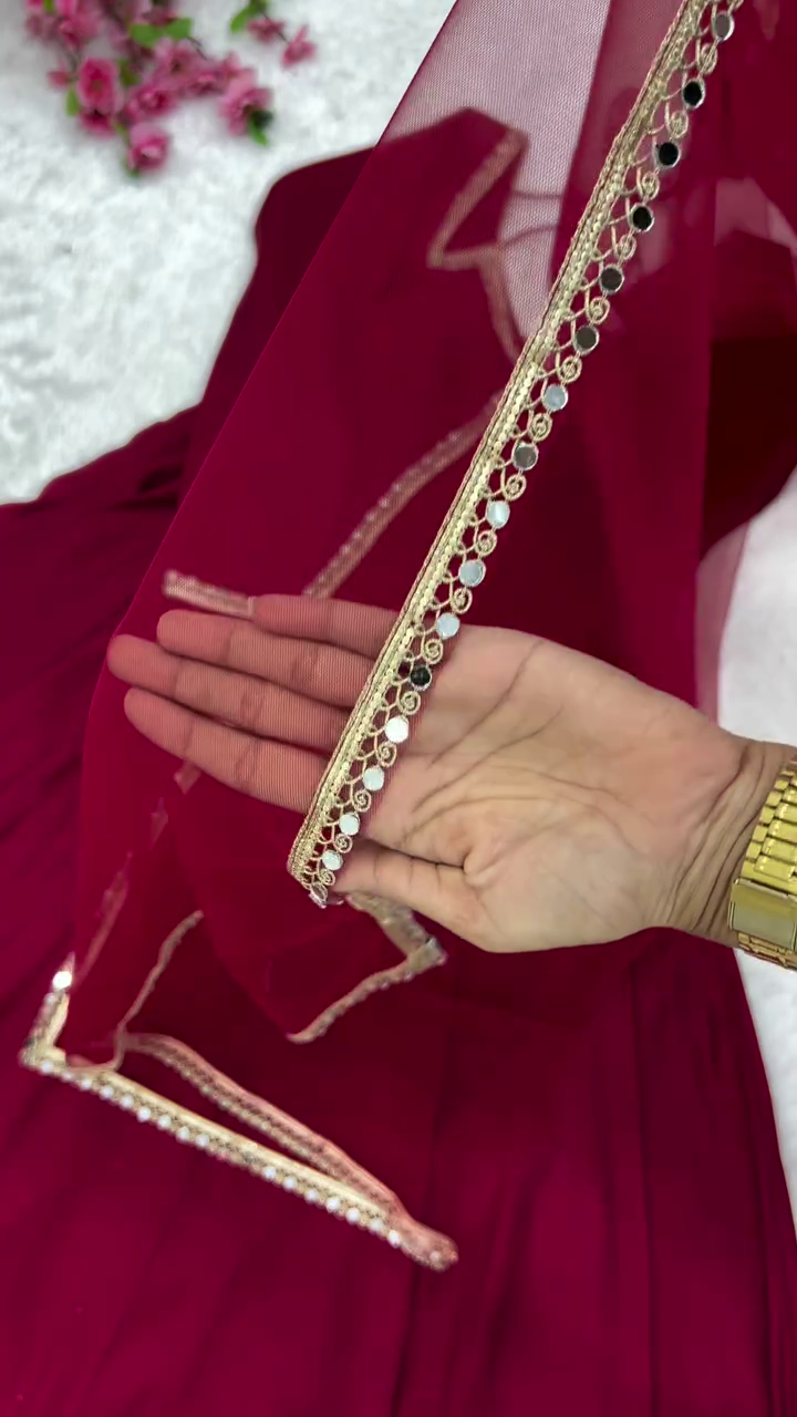 Royal Maroon Grace Anarkali Set with Gold Lace Dupatta
