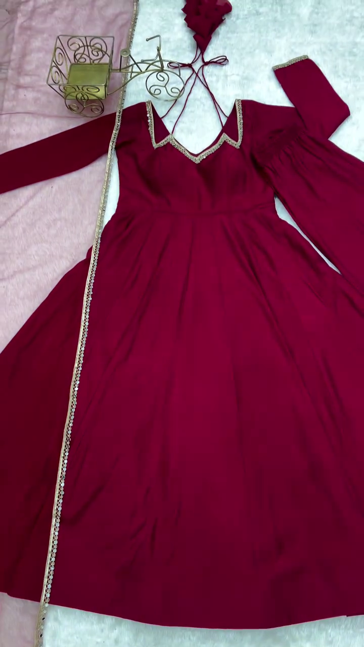 Royal Maroon Grace Anarkali Set with Gold Lace Dupatta