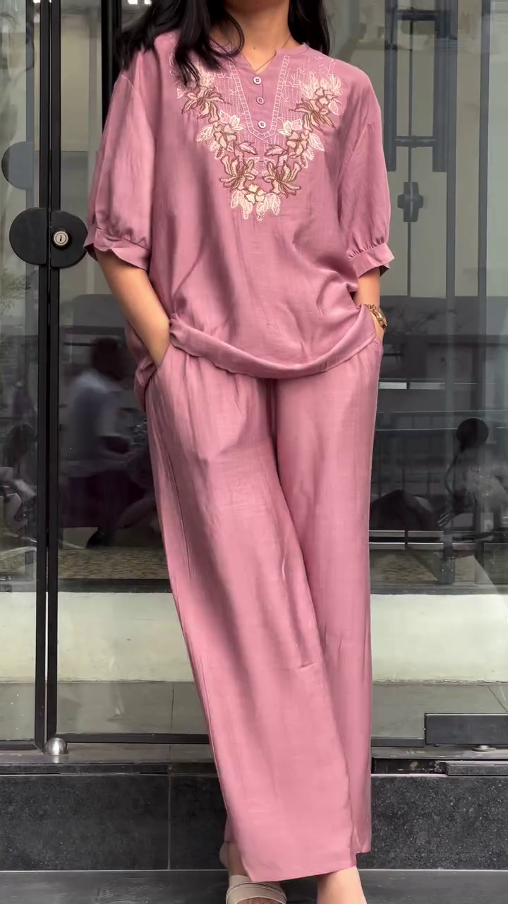 🌿 Olive Grace Embroidered Co-Ord Set for Women – Effortless Elegance, Everyday Comfort