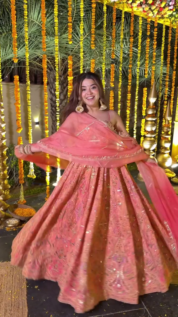 Peach Embroidered Lehenga