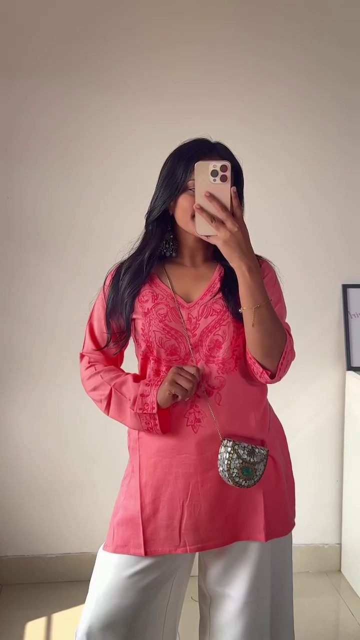 Blush Bloom Floral Kurta Set with Handcrafted Pink Borders