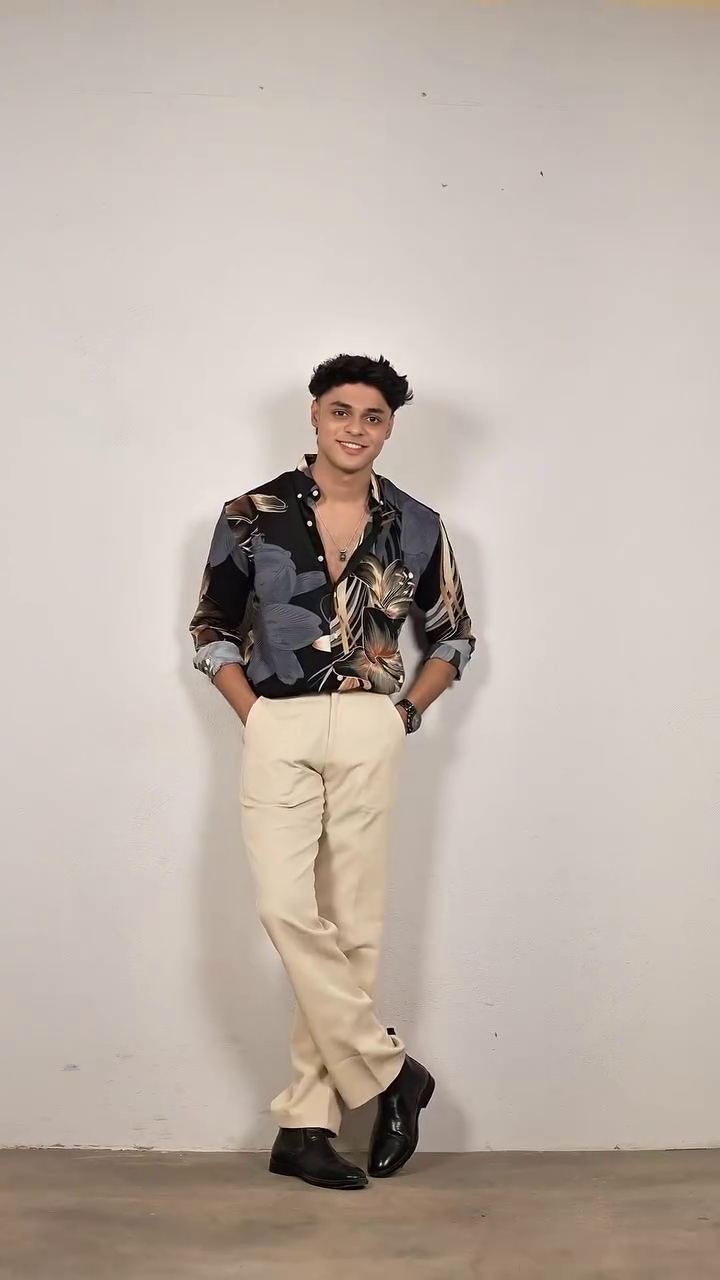 Midnight Tropics Printed Shirt with Tailored Ivory Trousers