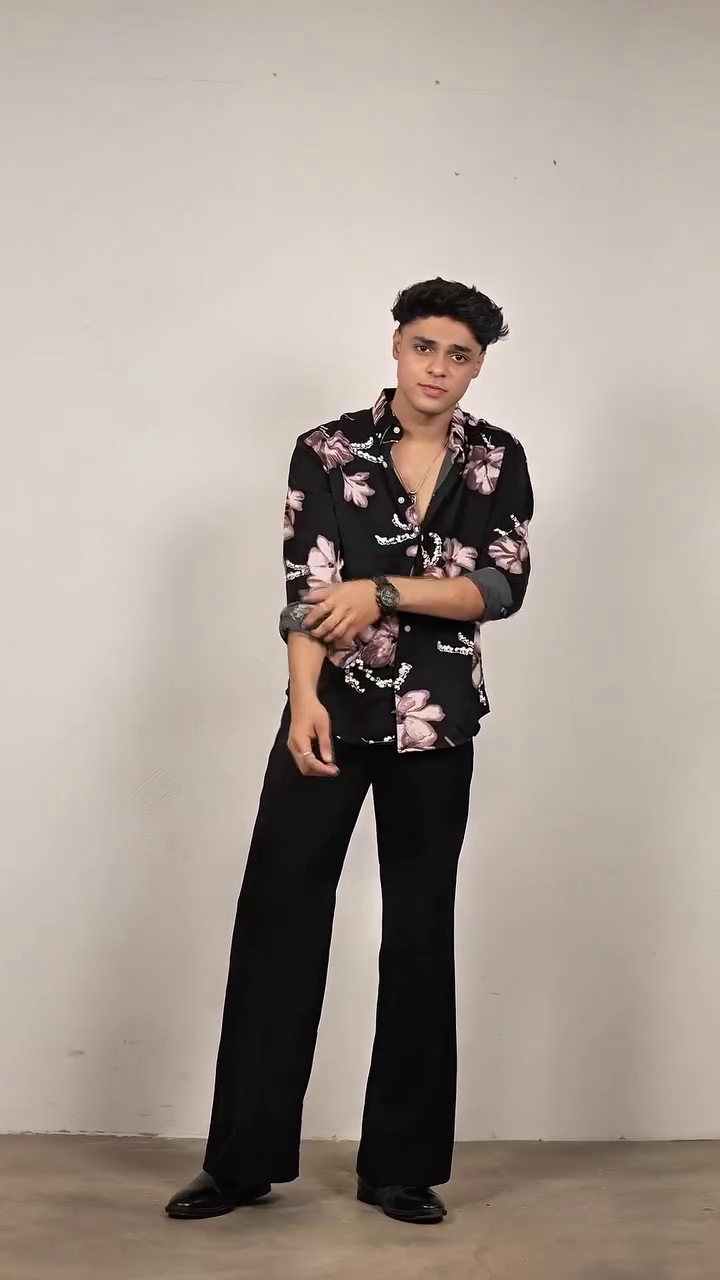 Midnight Tropics Printed Shirt with Tailored Ivory Trousers