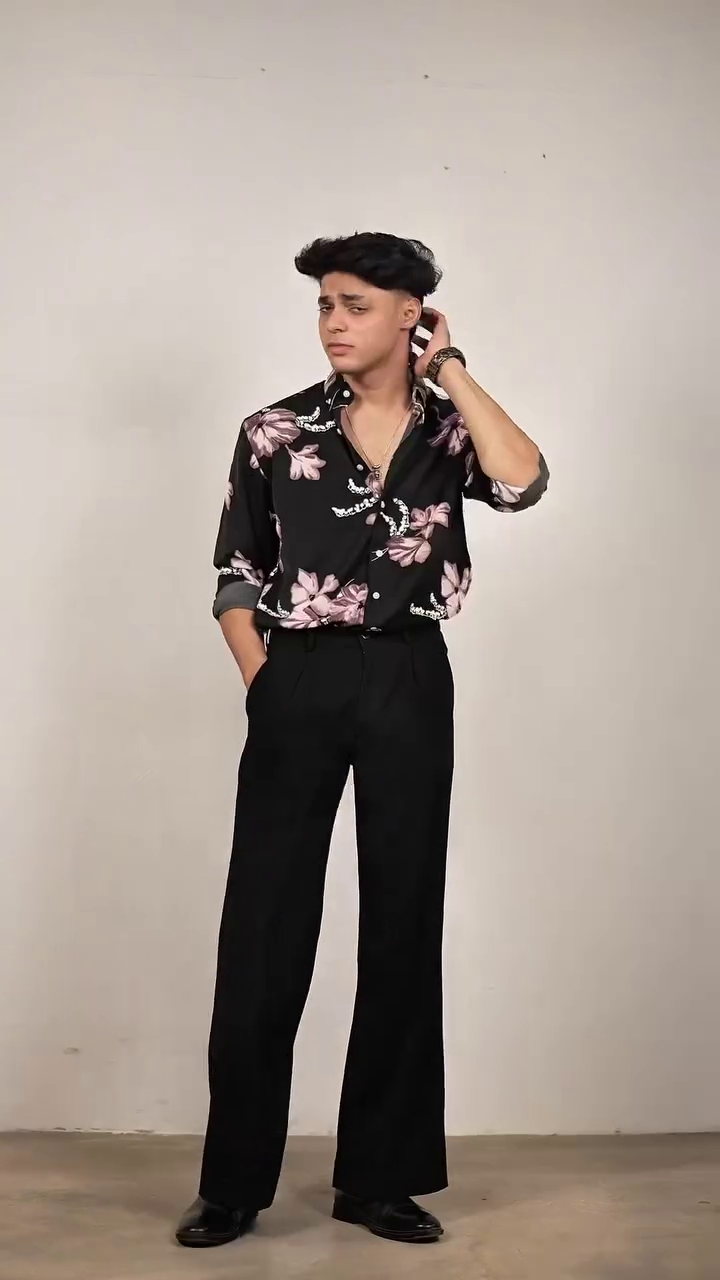 Midnight Tropics Printed Shirt with Tailored Ivory Trousers