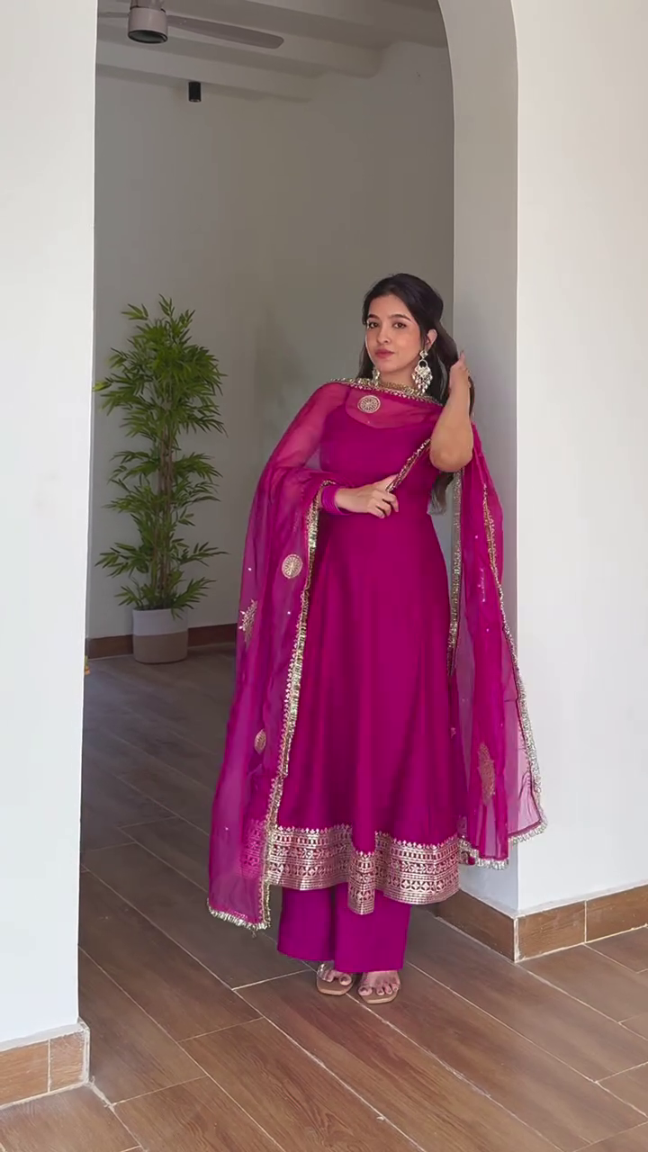 Earthy Mocha Embroidered Kurta Set with Sheer Dupatta