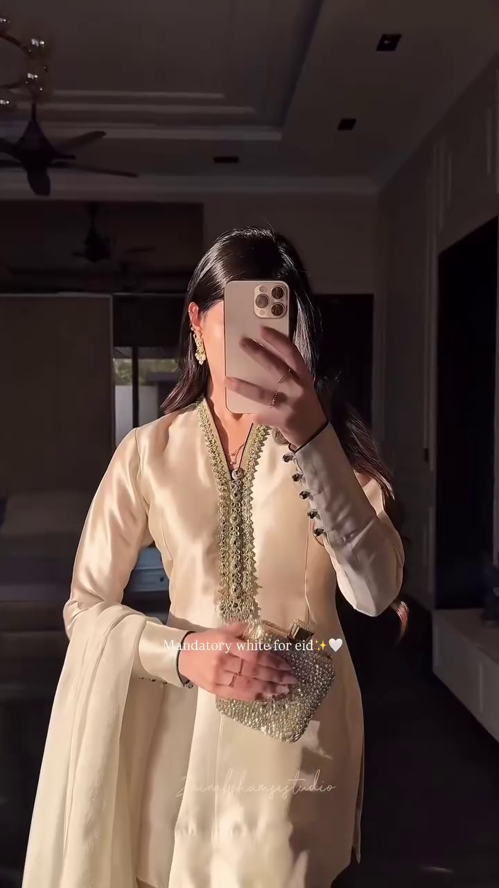 Ivory & Teal Ombre Luxury Eid Suit with Embellished Dupatta