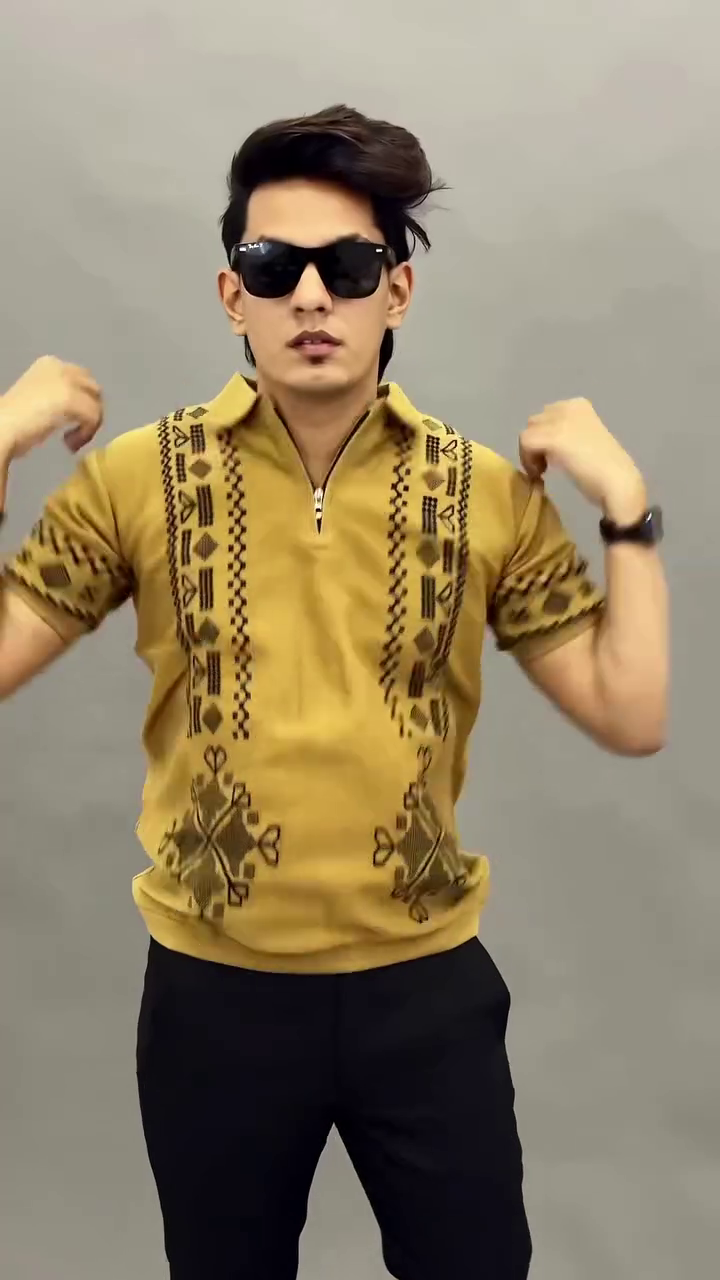 Midnight Black Knit Polo with Statement White Embroidery