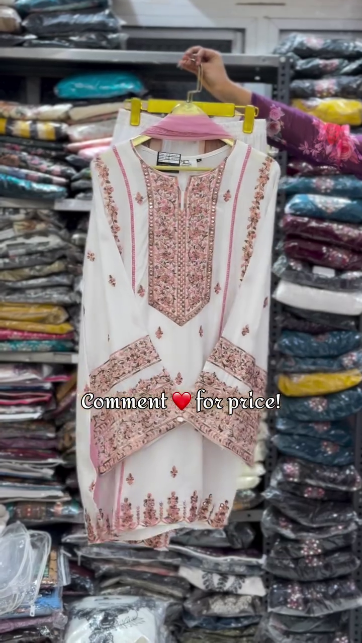 Elegant White & Blush Embroidered Kurti