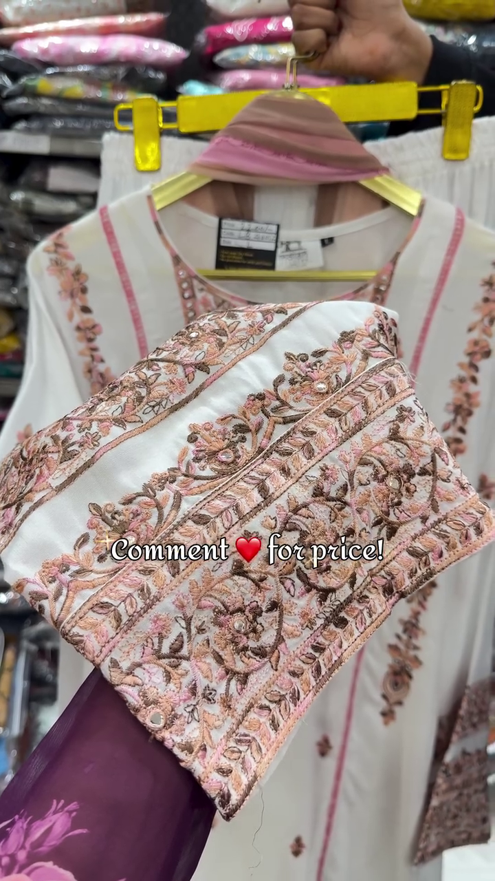 Elegant White & Blush Embroidered Kurti