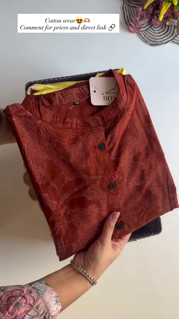 Minimal Rust Cotton Kurti by DITHYA