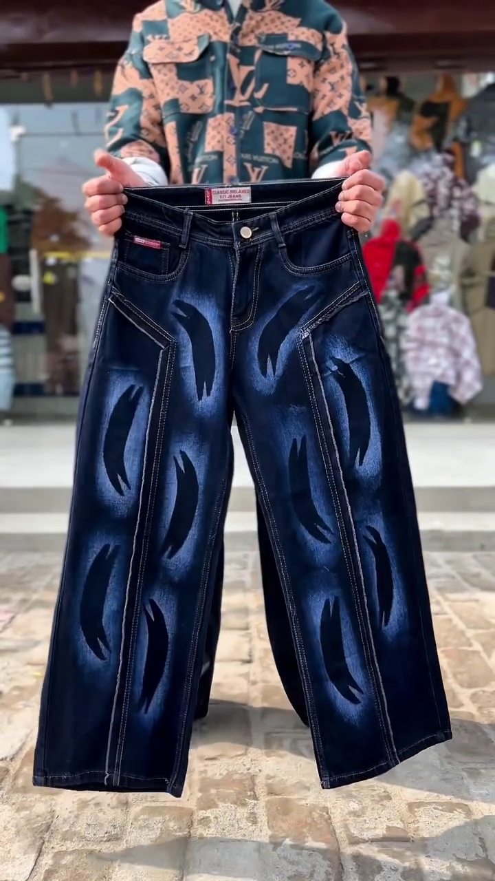 Trendy Wide-Leg Graphic Denim Jeans