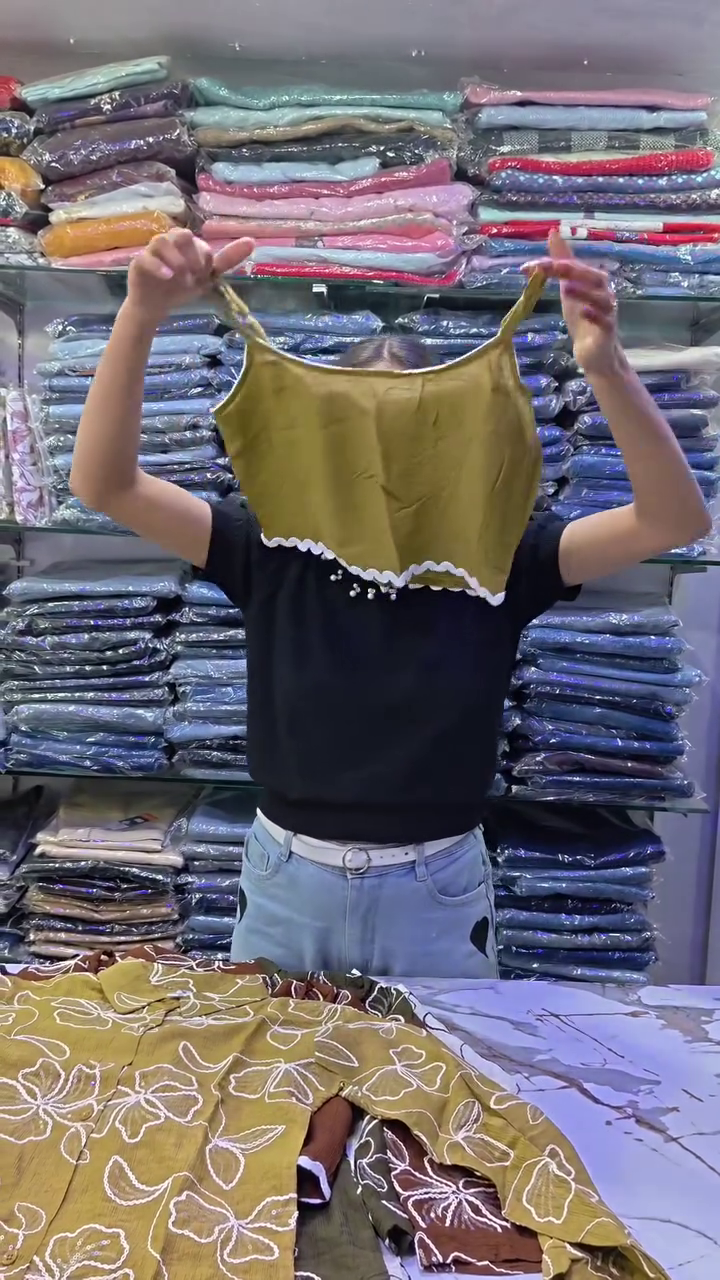 Olive Floral Buttoned Top