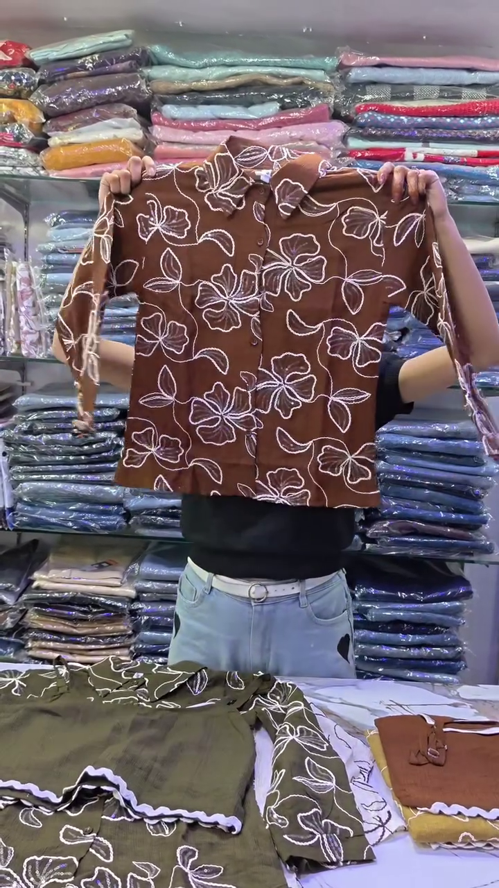 Olive Floral Buttoned Top