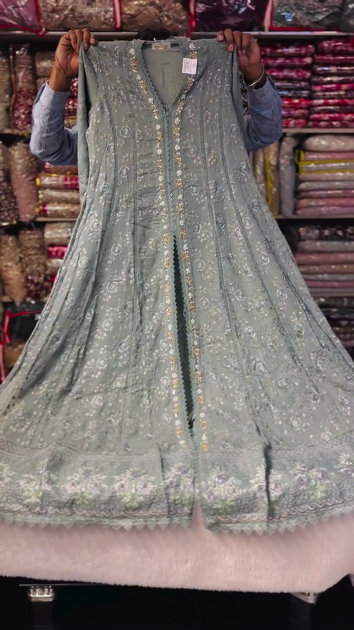 Elegant Sage Green Embroidered Ethnic Set