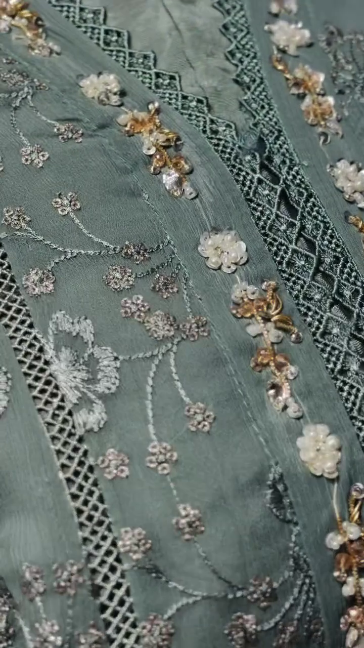 Elegant Sage Green Embroidered Ethnic Set