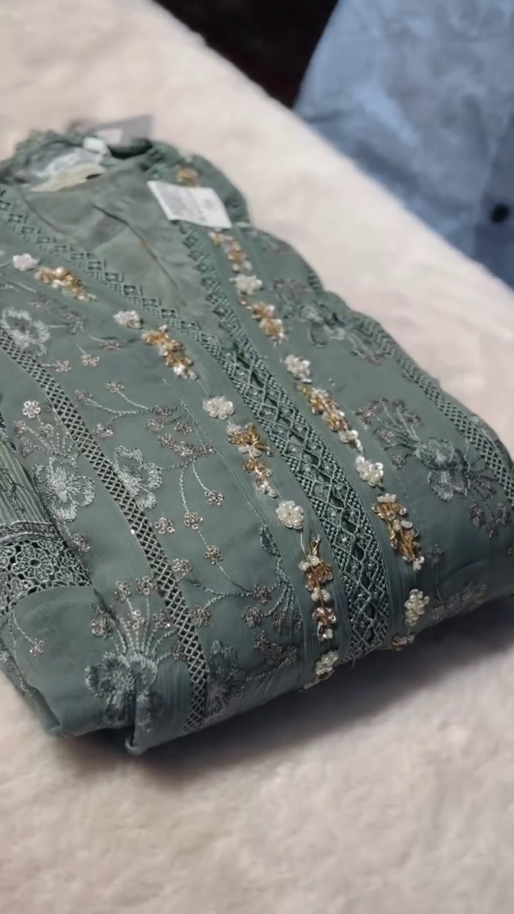 Elegant Sage Green Embroidered Ethnic Set