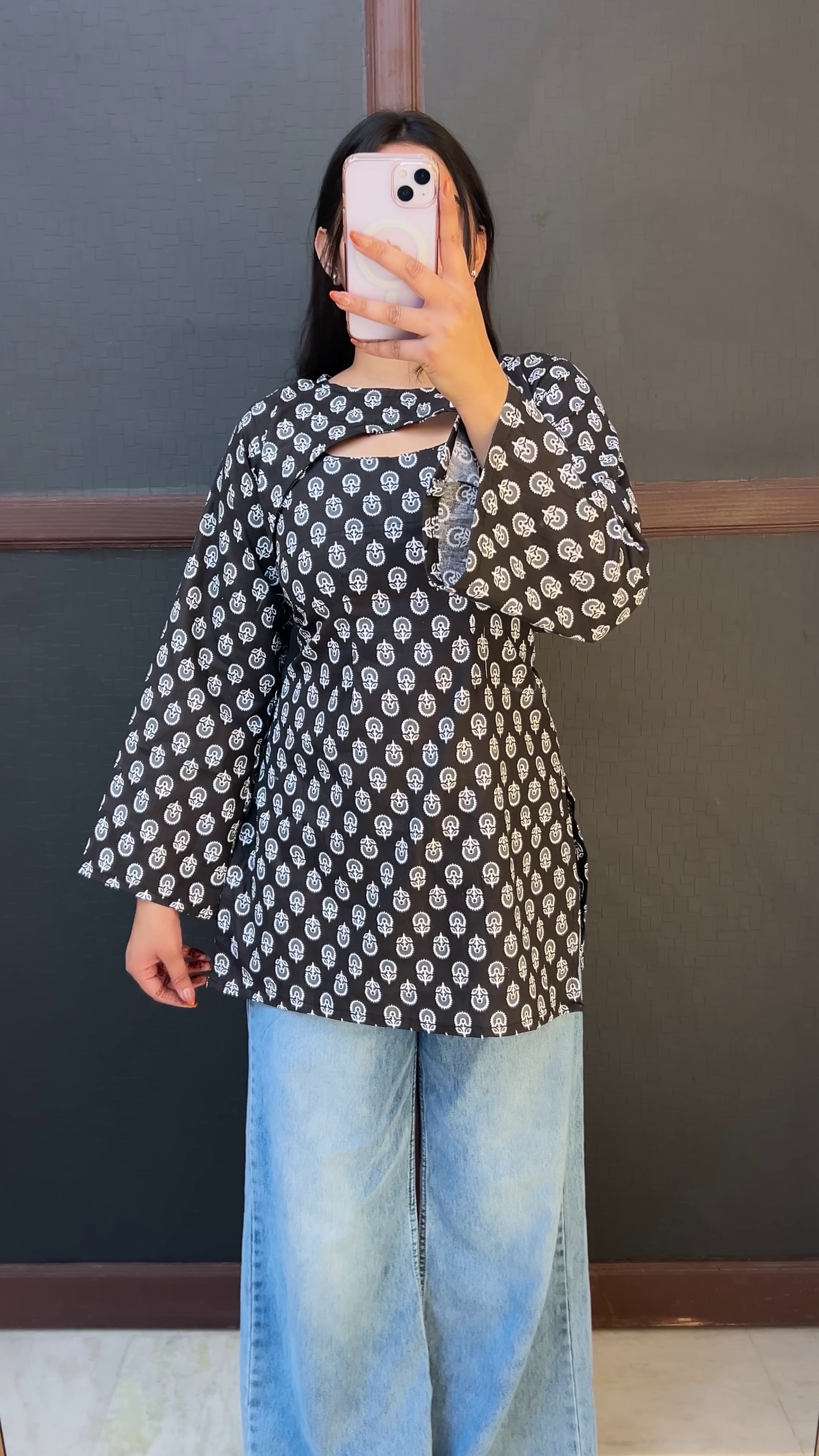 Red Floral Pom-Pom Trim Top