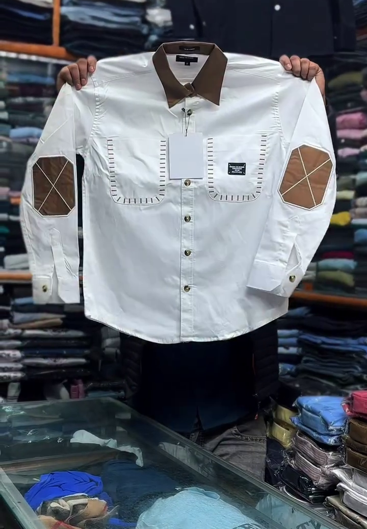 White & Brown Contrast Shirt