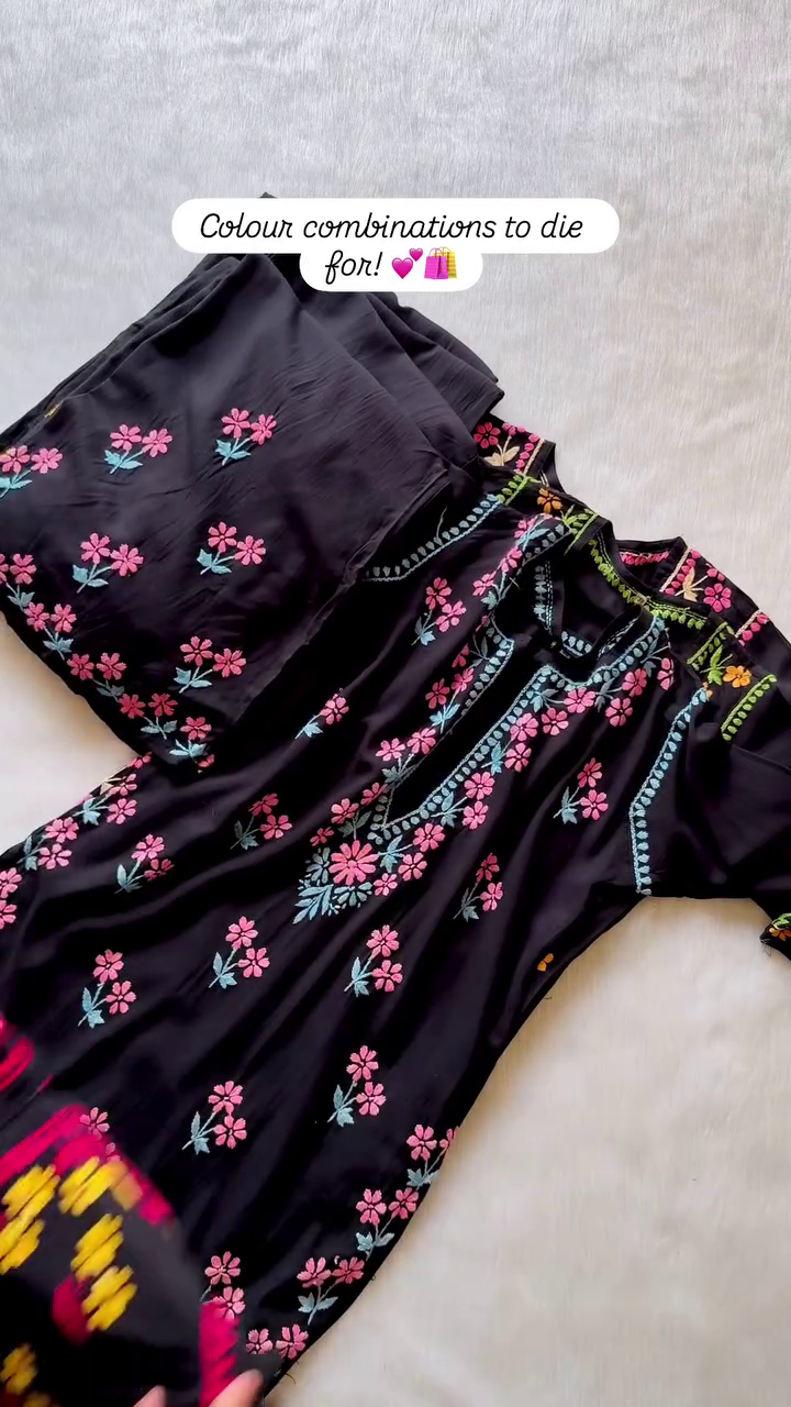 Black Floral Embroidered Set