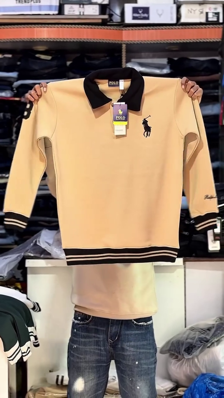 Premium Black and Beige Polo Sweatshirt with Classic Contrast Design