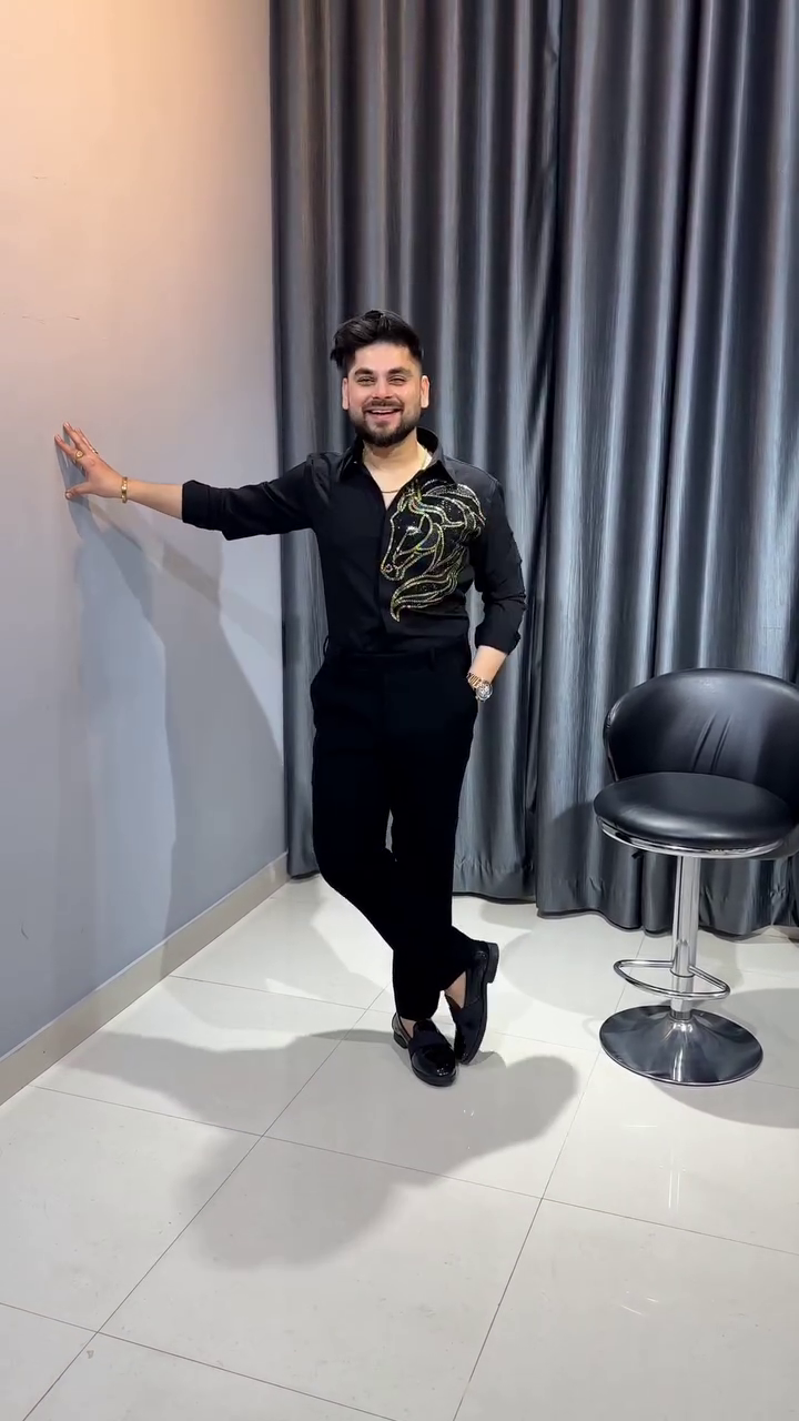 Premium Purple Designer Shirt with Sequin Lion Embellishment