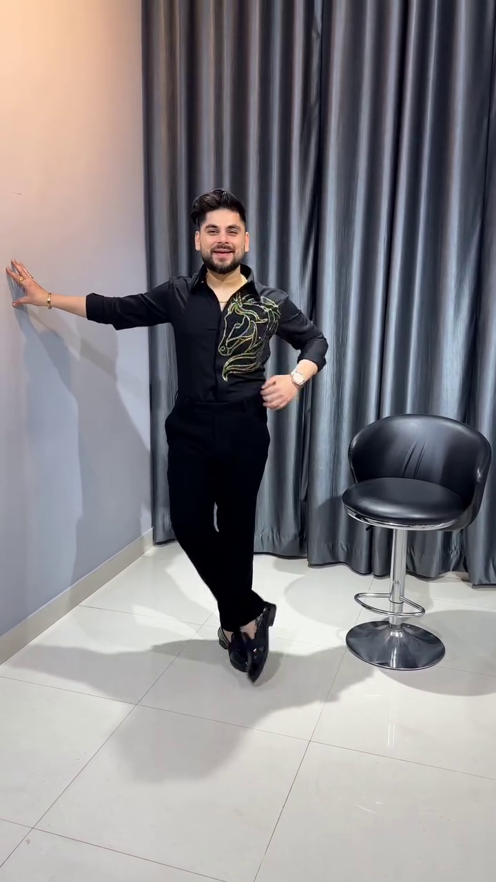 Premium Purple Designer Shirt with Sequin Lion Embellishment