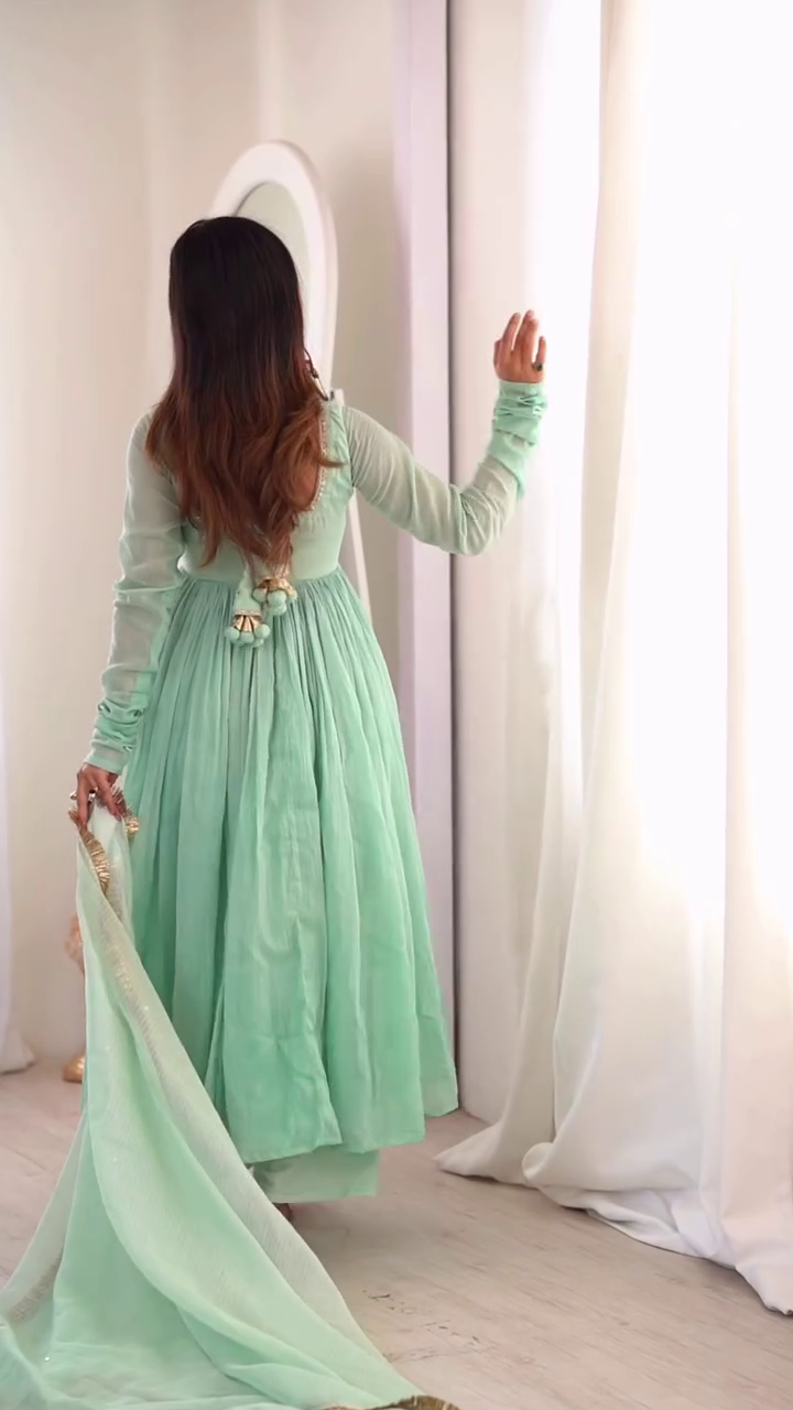 Graceful Elegance in Mint Green Anarkali Ensemble