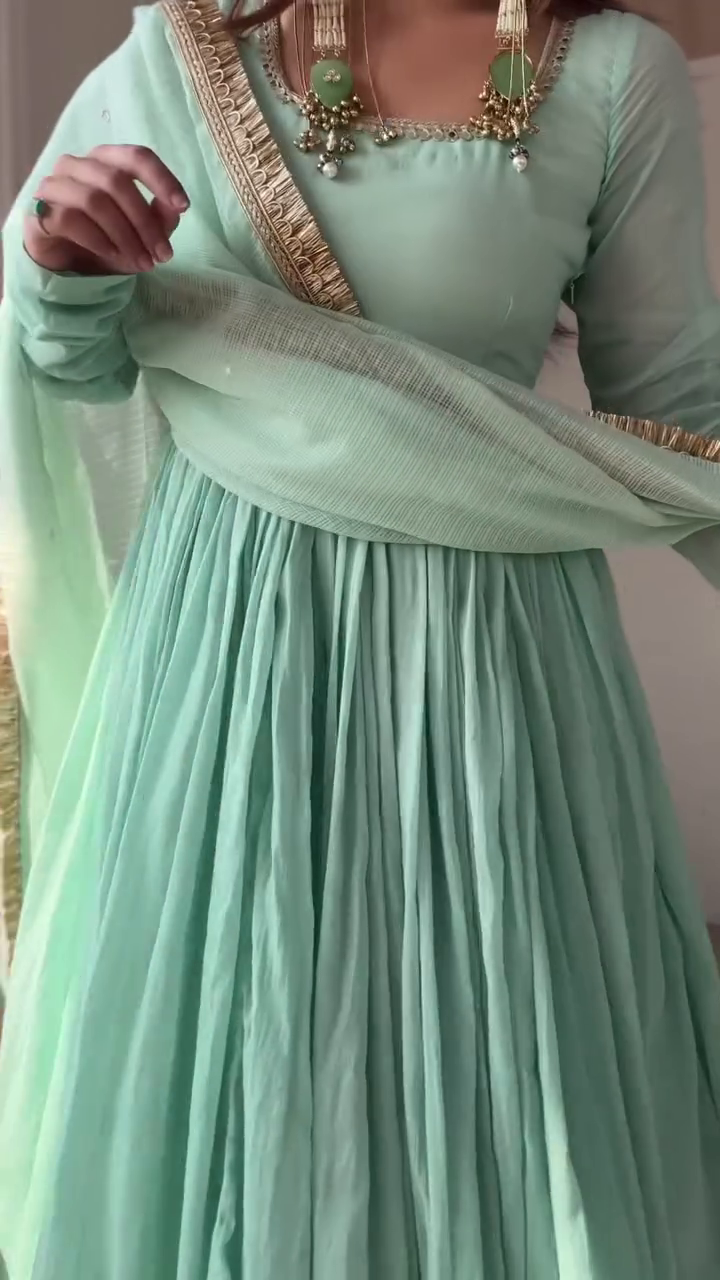 Graceful Elegance in Mint Green Anarkali Ensemble