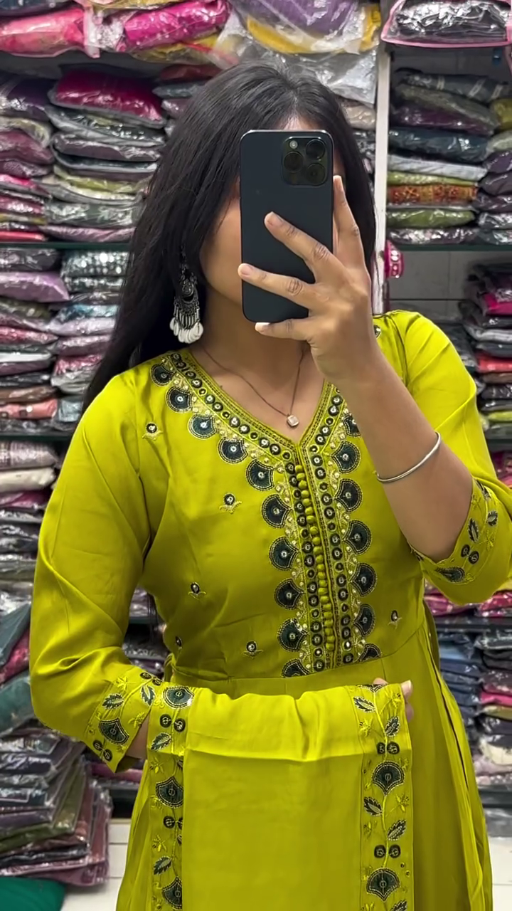 Radiant Lime Green Embroidered Suit