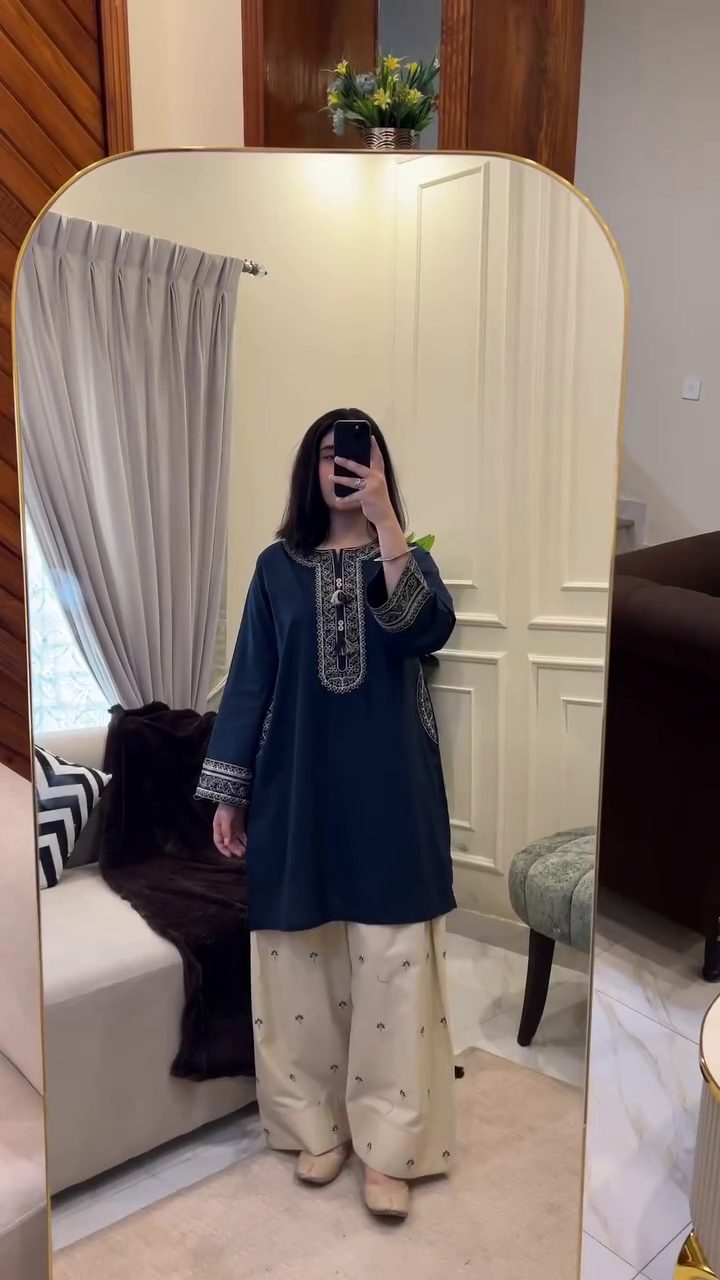 Elegant Navy Blue Embroidered Kurta Set